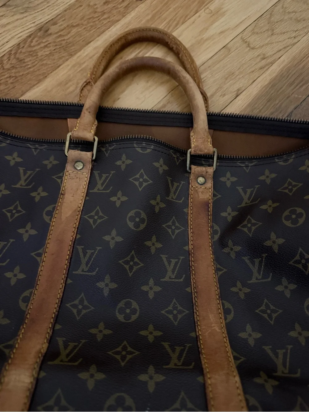 Louis Vuitton Monogram Canvas Duffel with Tan Leather Handles